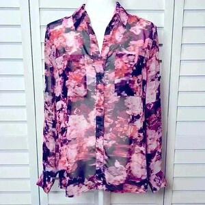 Robert Rodriguez Floral Watercolor Long Sleeve V-Neck Top Size Small